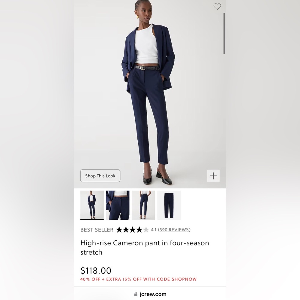 J Crew High Rise Cameron pants in four season stretch Size 4 Navy